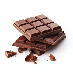 piece of chocolate on a white background сreated with Generative Ai