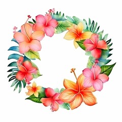 Watercolor tropical wreath isolated. Illustration AI Generative.
