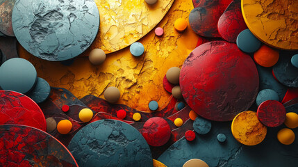 Vibrant postminimalism art with abstract warm colored circles on textured background - 754340885