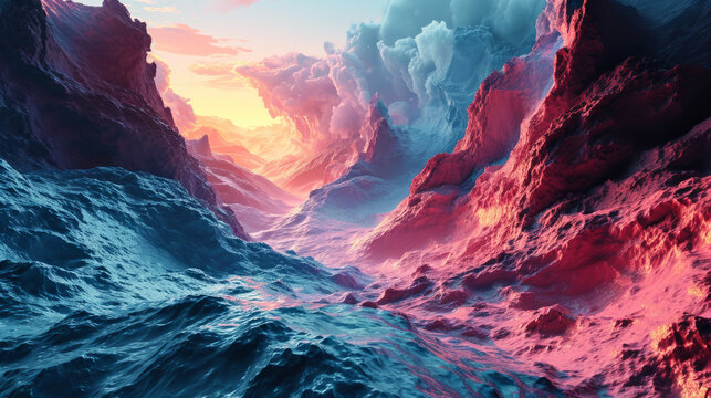 Vibrant Lyco art style abstract landscape with neon colors and dynamic textures