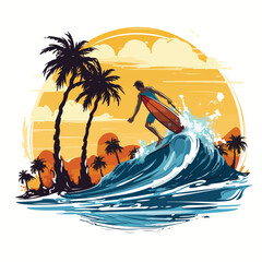 A surfing adventure with a surfboard vector clipart isolated