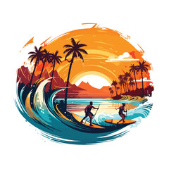 A surfing competition with talented surfers vector clipart