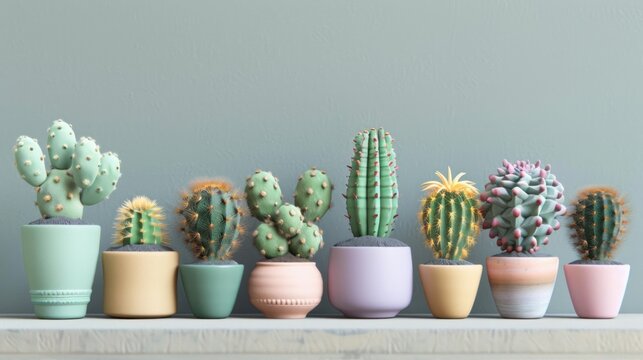 Beautiful cactus Arranged in a cute, minimalist style pot