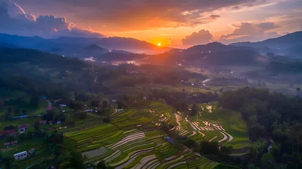 Selbstklebende Fototapeten mountain landscape of Pa-Pong-Peang terrace paddy rice field at sunset © Ziyan