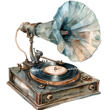 A vintage gramophone. watercolor clipart isolated on