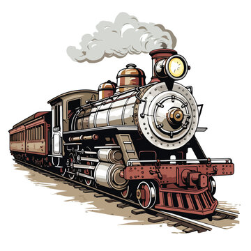 A Vintage Steam Train. Vector Clipart Isolated On White