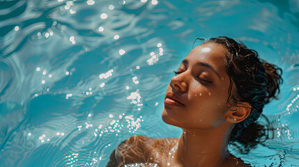 woman relaxing in a pool - 754344031