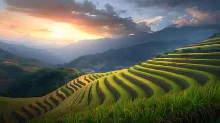 Papier Peint photo Rizières mountain landscape of Pa-Pong-Peang terrace paddy rice field at sunset