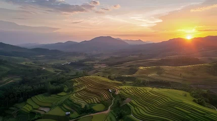 Crédence de cuisine en verre imprimé Rizières mountain landscape of Pa-Pong-Peang terrace paddy rice field at sunset
