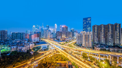 Fototapeta na wymiar Panoramic view of commercial buildings skyline and highway in Guangzhou city center