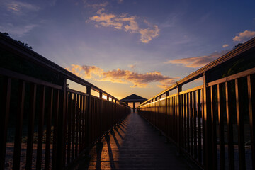 Sunset on a gazebo by the beach. Bil-At Point, Ferrol, Romblon, Philippines