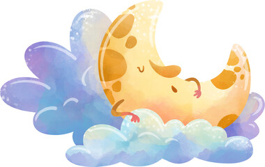 cloud, moon, illustration on white background