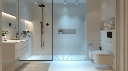 Bathroom, Wet and dry zones in an ultra-compact bathroom. Generative AI.