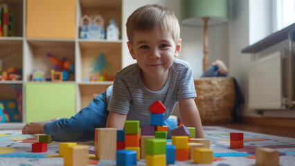 Building Bright Futures: A Little Boy's Playful Interaction with Toys and Constructor for Enhanced Child Development
