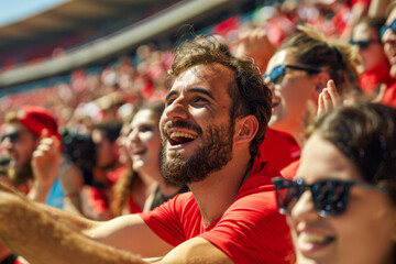 Albanian football soccer fans in a stadium supporting the national team
