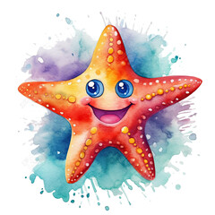 Cute watercolor starfish. Illustration AI Generative.