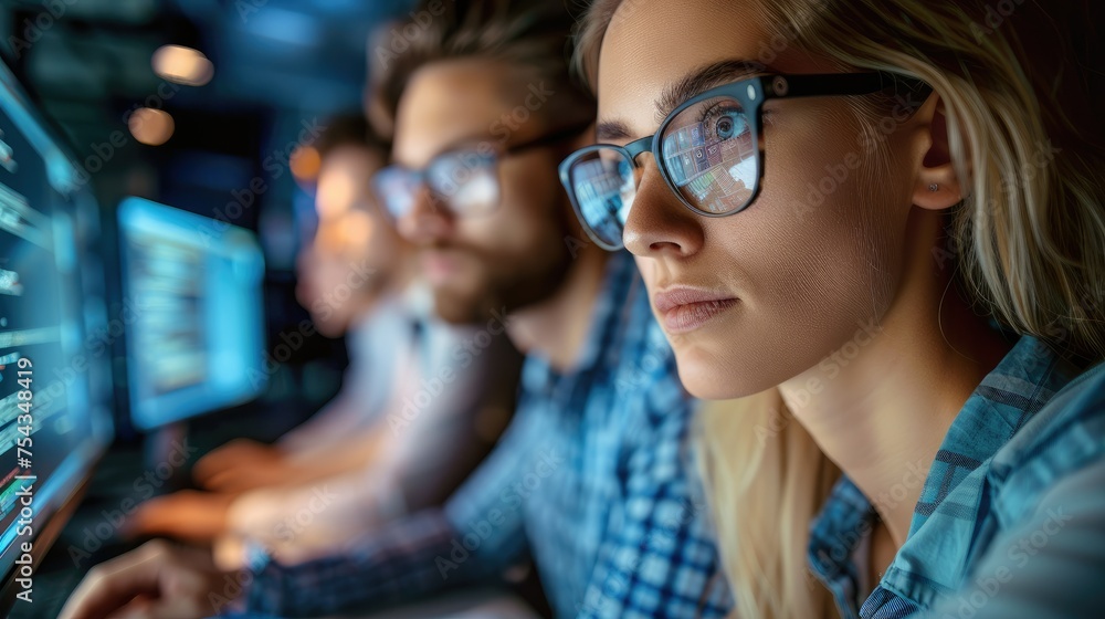 Aufkleber Professional IT consultants concentrating on their work. Generative AI.