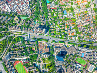 Fototapeta premium High angle view of city buildings and streets in Shenzhen