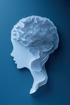 side view of the human brain in the style of a paper cutout.