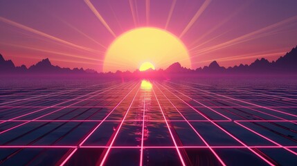 Aesthetic synthwave grid background.