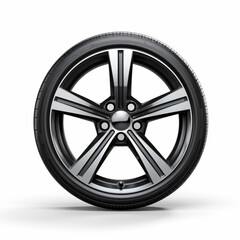 Obraz premium side view of a car wheel on a white background сreated with Generative Ai