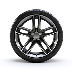 Fototapeta premium side view of a car wheel on a white background сreated with Generative Ai