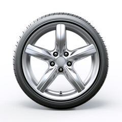 Obraz premium side view of a car wheel on a white background сreated with Generative Ai
