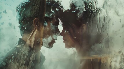 
girl, guy, wet, screen, rain, droplets, romance, love, connection, separation, longing, yearning, desire, touch, intimacy, window, glass, blurred, silhouette, embrace, distance, closeness, longing gl - obrazy, fototapety, plakaty