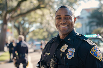 Capturing the positivity in the smile of a police officer engaged in community policing