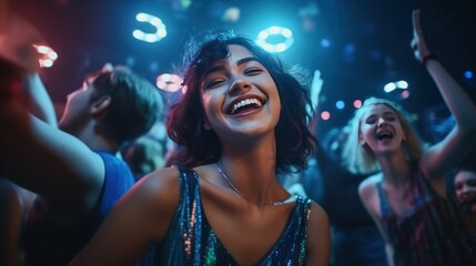 Happy Young people in night club. Illustration AI Generative.