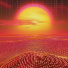vapor wave grid background, 1980s style, 8k, red and yellow
