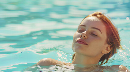woman relaxing in a pool - 754352806