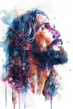 Watercolor illustration of Jesus, isolated on white background for Clipart. ai generated
