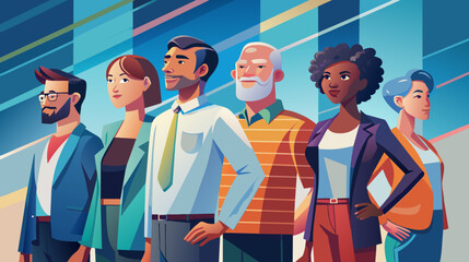 Diverse corporate team standing confidently in office