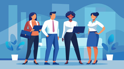 Obraz premium Diverse business team standing confidently in modern office