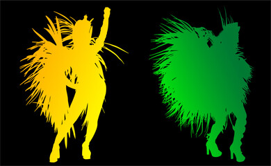samba, baile, brasil, danza, carnaval, silueta, color, vector, pegatina, plumas, traje, ilustracion, angel, diablo	
