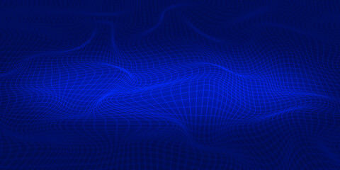 backdrop design dark blue on surface bumpy. Mesh wave pattern and moving lines on blue background. Digital science and modern technology. - obrazy, fototapety, plakaty