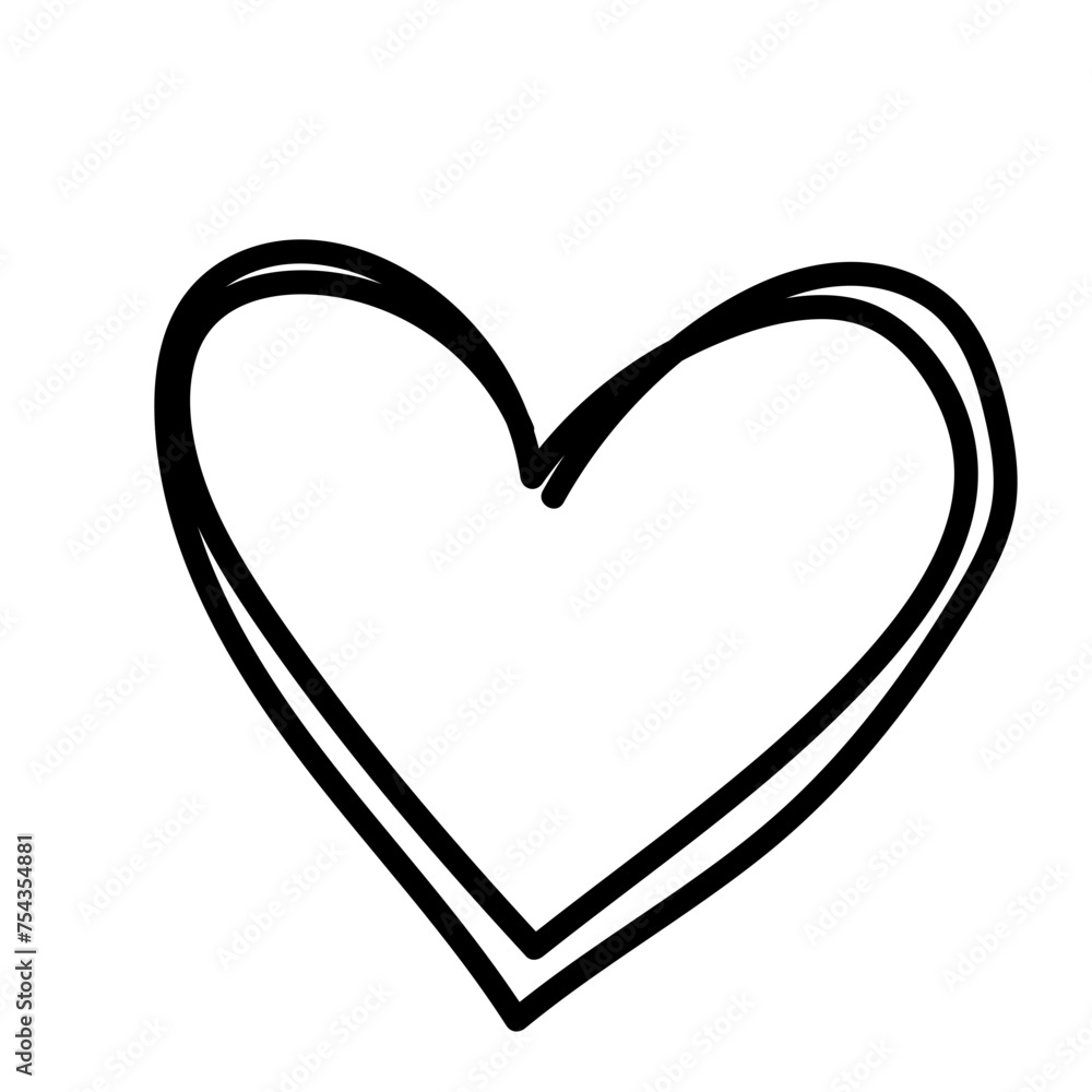 Aufkleber Doodle Line Heart Simple Shape Icon. Line Frame Silhouette Monochrome Black Element. Simple Line Icon Isolated on Backdrop. Irregular Childish Hand Drawn Form