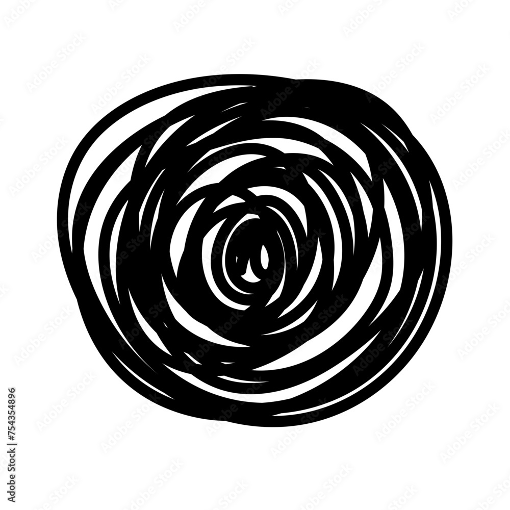 Aufkleber Doodle Line Circle Round Simple Shape Icon. Line Circle Frame Silhouette Monochrome Black Element. Simple Line Round Icon Isolated on Backdrop. Irregular Childish hand Drawn Form