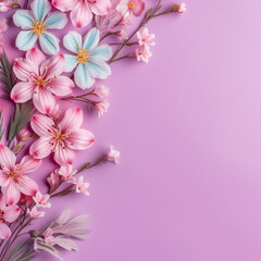 Fototapeta na wymiar Pink empty frame with flowers. Illustration AI Generative.
