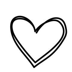 Doodle Line Heart Simple Shape Icon. Line Frame Silhouette Monochrome Black Element. Simple Line Icon Isolated on Backdrop. Irregular Childish Hand Drawn Form