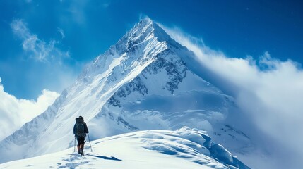 Man Standing on Snow Covered Mountain