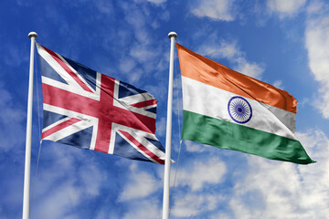 3D illustration, United Kingdom and India alliance and meeting, cooperation of states.