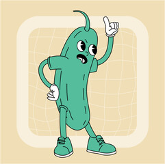 Vintage groovy cucumber character.