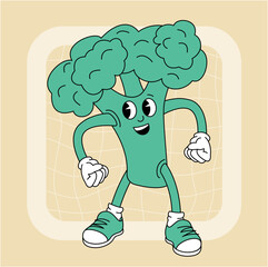 Vintage groovy broccoli character.