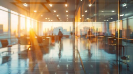 Dynamic Corporate Atmosphere: Hustle & Bustle of Modern Professionals in a Bright Office Lobby.