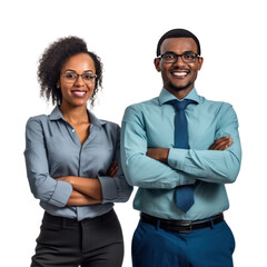 Portrait of happy multi ethnic business couple. Illustration AI Generative.