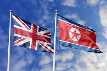 3D illustration, United Kingdom and North Korea alliance and meeting, cooperation of states.