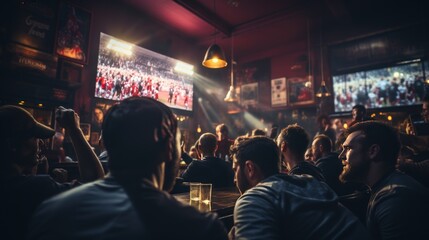 Soccer Fans Watching a Live Football Match in a Sports Bar.