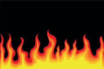Fire flames various shapes flat line on black background. Fire icons, flammable symbols ideas. Red fiery flames, hot blaze, fireball power light, flame bonfire energy, wildfire, burning fire ignition 